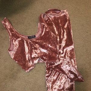 Pink Velvet Biker & Cropped Tank Set